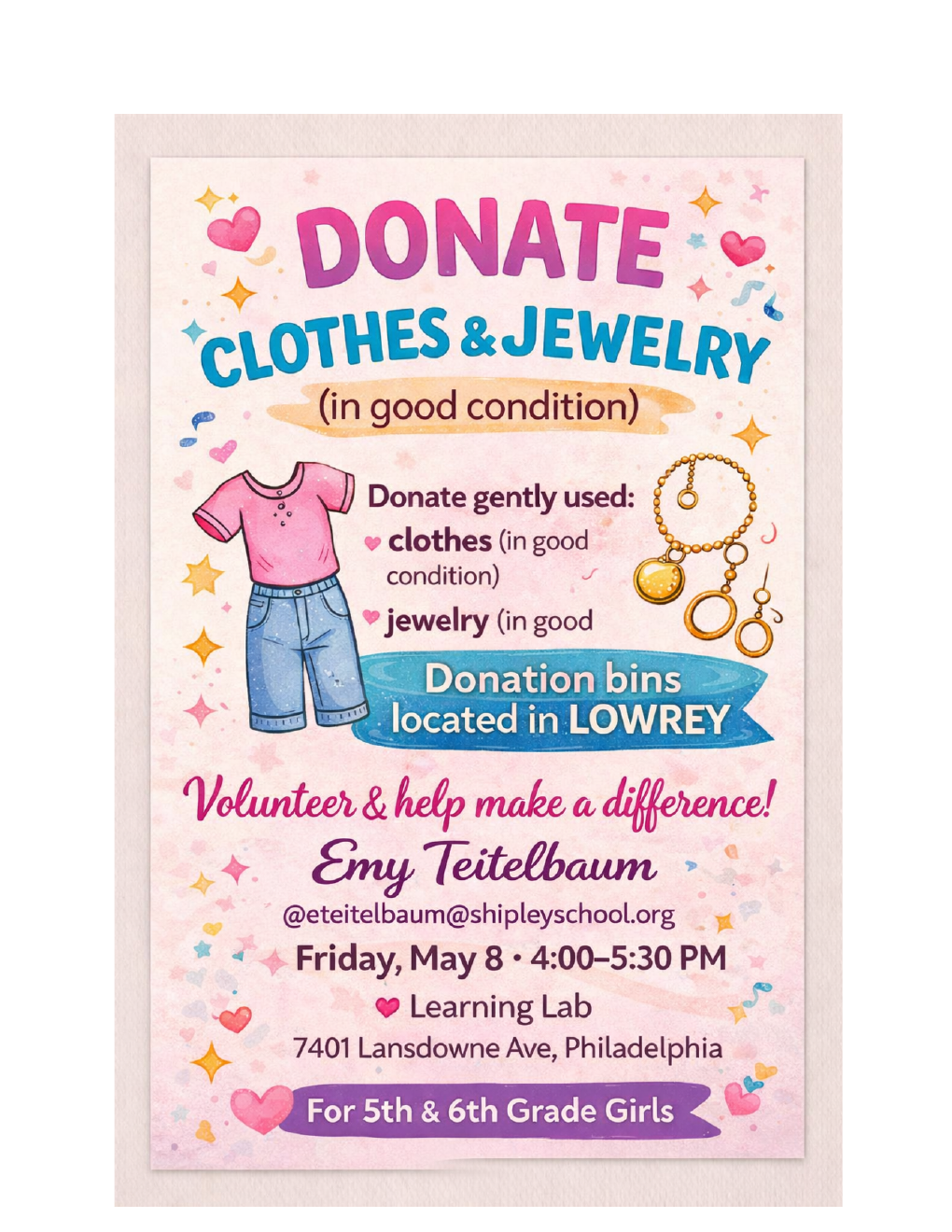 EmpowerHER clothes and jewelry donation poster