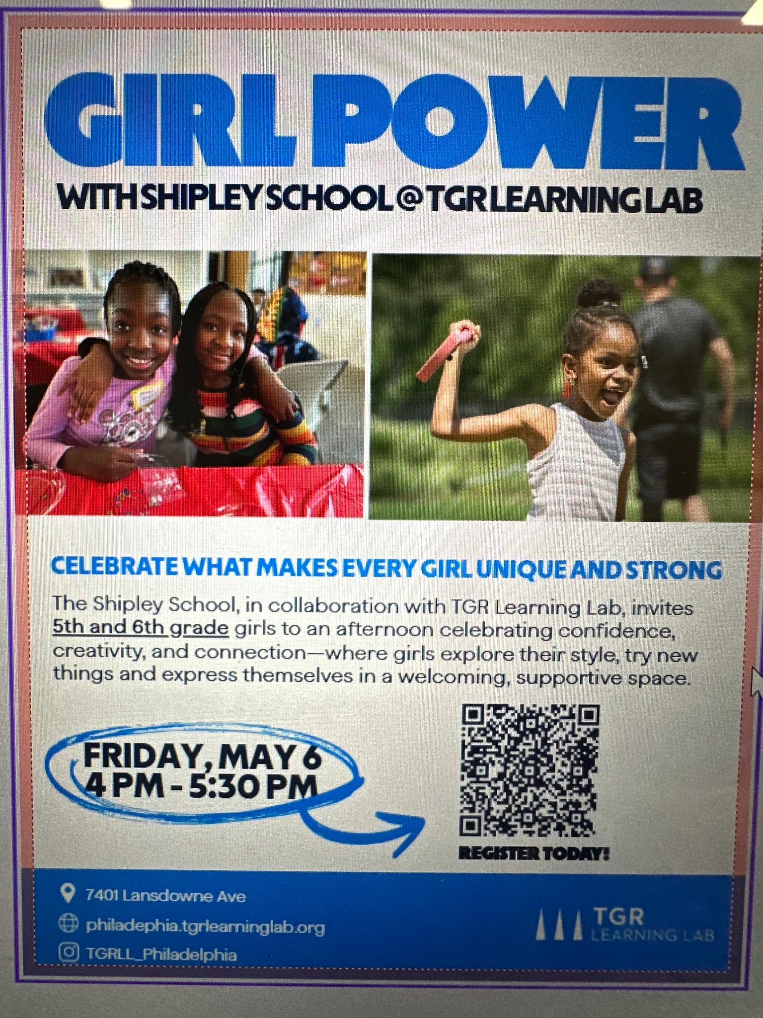 Promotional flyer created by TGR Learning Lab for the Girl Power collaboration